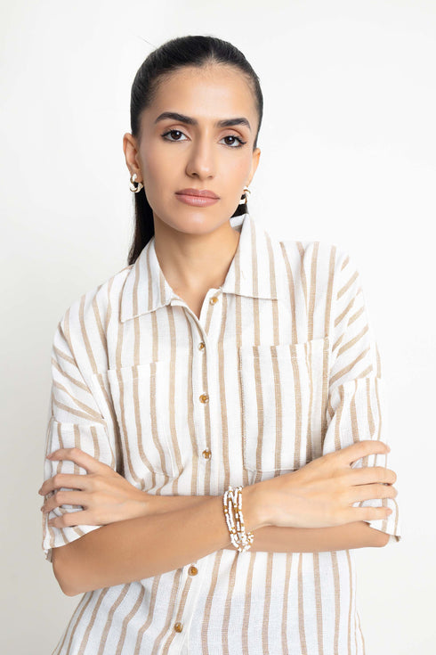 The White & Brown Oversized Striped Shirt